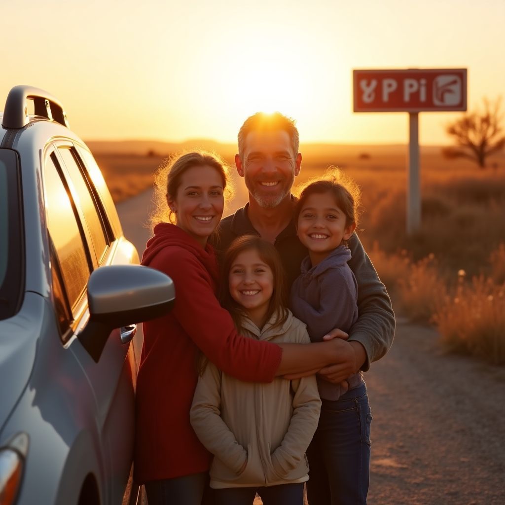 Familia en un viaje por ruta argentina con su auto