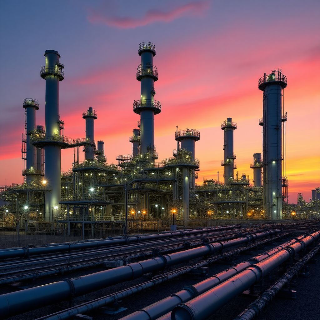 Refinería de YPF al atardecer